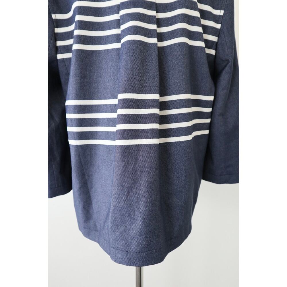 St John Size M Double Breasted Short Swing Jacket Stripe Blue 3/4 Sleeve - Picture 11 of 14